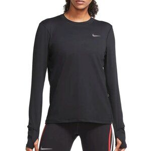 Nike Dri-Fit Womens Running Shirt M Black Long-Sleeve Athletic Performance Top